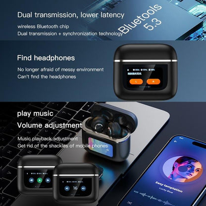 Wireless Anc Bluetooth Earphones with Touch Screen and Active Noise Reduction - Black
