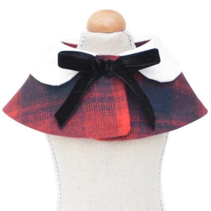 Dog Shawl Small Cloak Pet Bow Ttie Saliva Towel Pet Accessories - Size S - Black White Grid