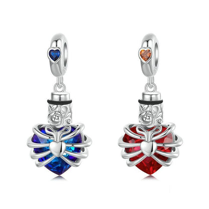 925 Sterling Silver Heart Pendant With Beaded Detail - Red