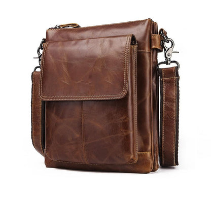 Retro Leather Crossbody Backpack For Men - Yellow Brown