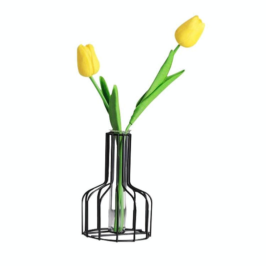 Black Wrought Iron Hydroponic Glass Flower Decoration - No Fake Flowers - Black