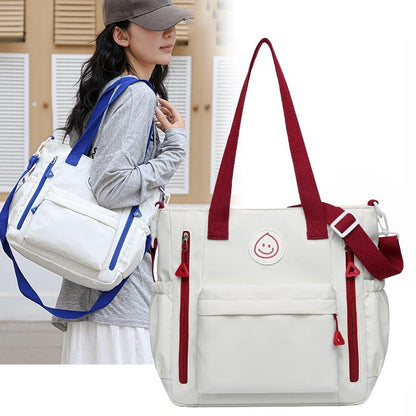 Versatile Contrast Shoulder Bag For Students - Red