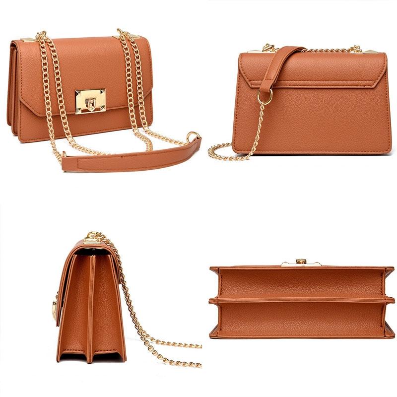Small Square Flap Lock Crossbody Bag For Women - Brown