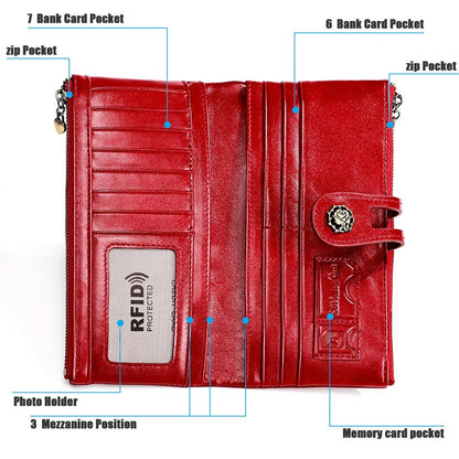Vintage Rfid Leather Wallet with Card Slots for Women - Blue