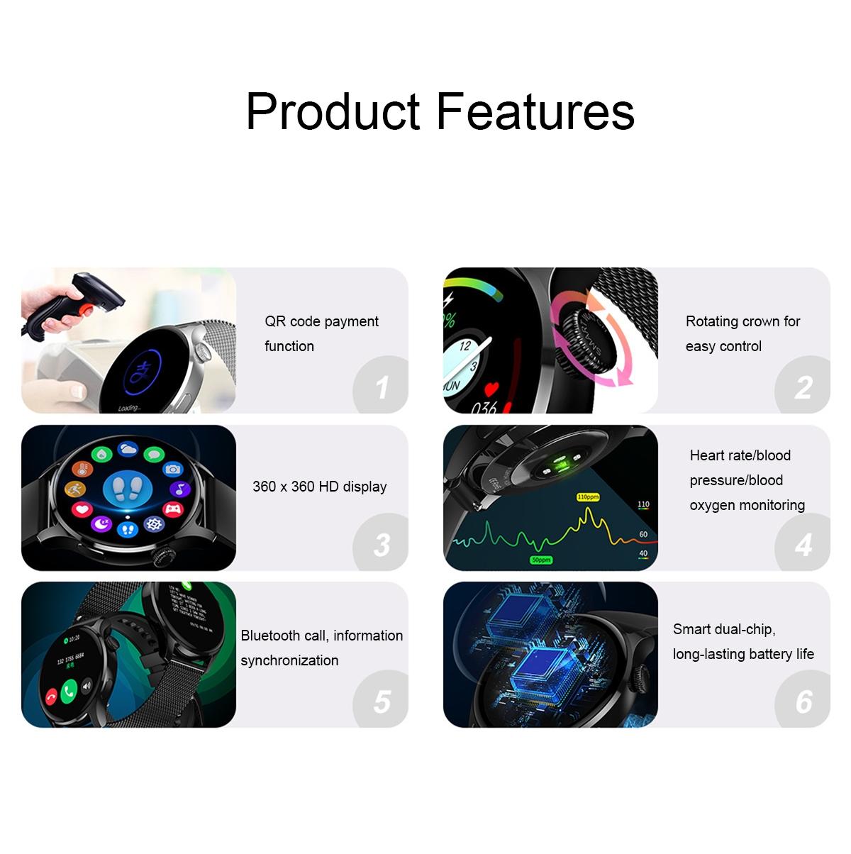 1.32 Inch Heart Rate Monitoring Smart Watch With Payment Function - Silver Steel