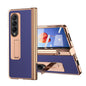 Premium Litchi Leather Hinged Phone Case for Samsung Galaxy z Fold 4 - with Pen - Blue