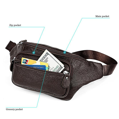 Outdoor Leather Shoulder Bag For Sports & Phone - Black