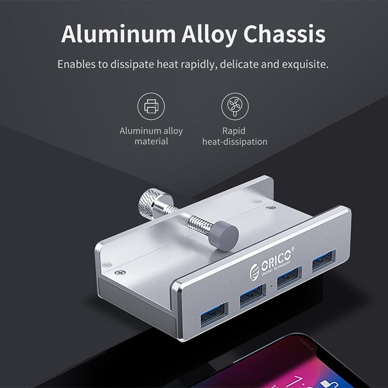Aluminum 4-Port Usb3.0 Clip Hub Black - Sya00669801B