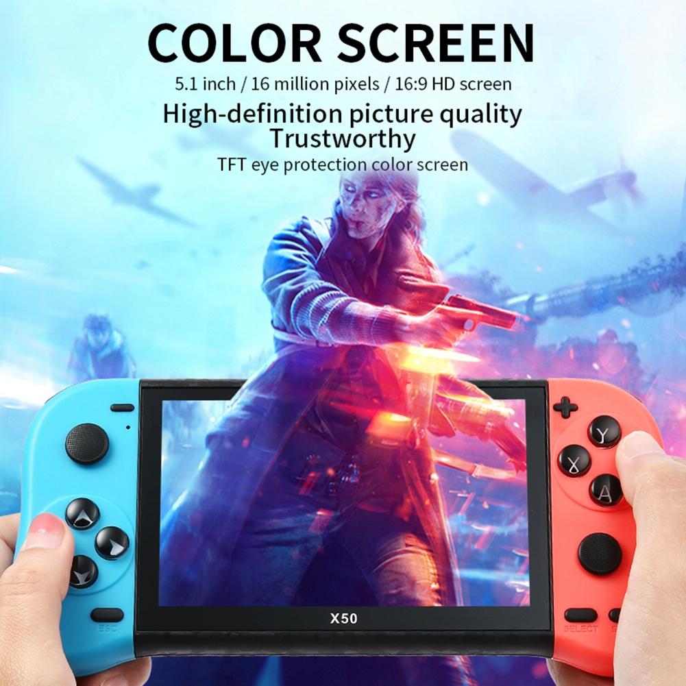 Retro Handheld Game Console With 5.1 Screen 8G Memory 6000+ Games - Red+Blue