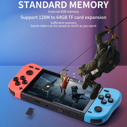 Retro Handheld Game Console With 5.1 Screen 8G Memory 6000+ Games - Red+Blue
