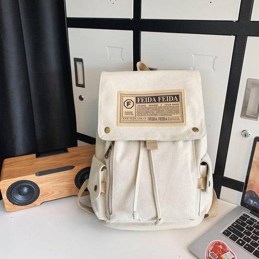 Large Capacity Canvas Backpack For Teens - White