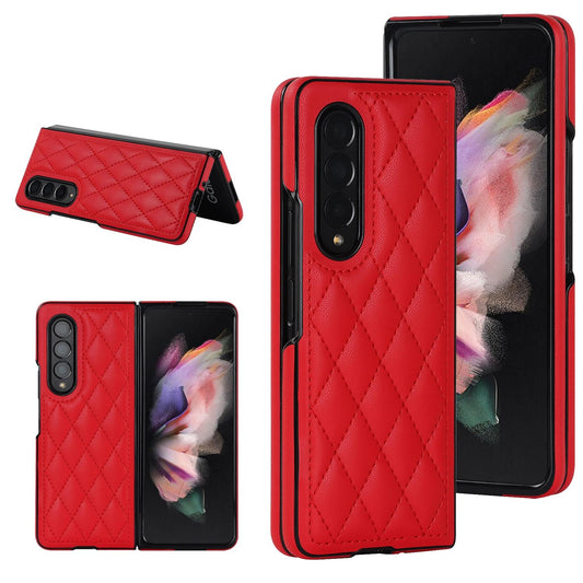 Foldable Microfiber Phone Case for Samsung Galaxy z Fold 4 - Rhombic Design - Red