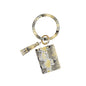 Snake Print Wrist Keychain Coin Purse Black Pu Leather Bracelet Card Case - Yellow