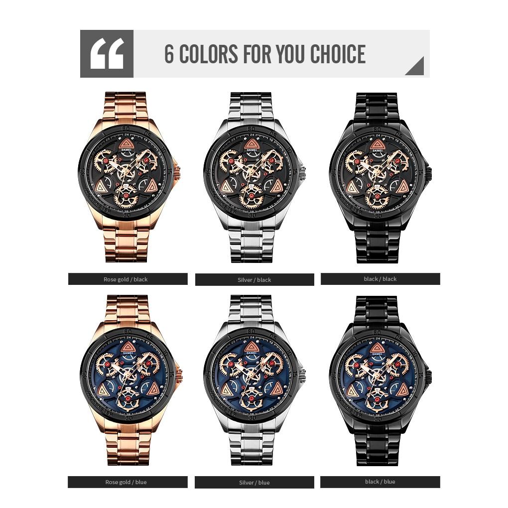 Waterproof Men Quartz Watch with Rotatable Gear Dial - Rose Gold Shell Blue Surface