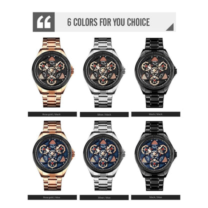 Waterproof Men Quartz Watch with Rotatable Gear Dial - Rose Gold Shell Blue Surface