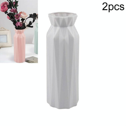2-Pack Plastic Round Vases - Simple Anti-Fall Home Decor Ornaments - Gray
