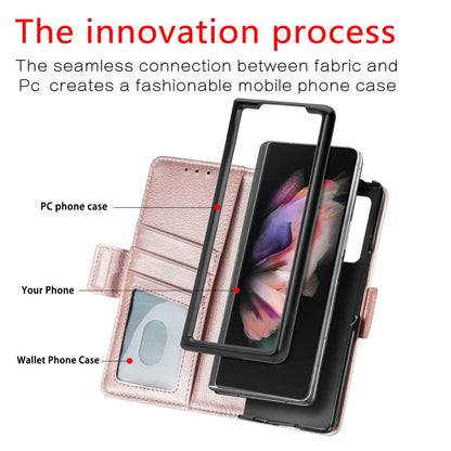 For Samsung Galaxy Z Fold4 5G Litchi Pattern Case With Pen And Card Slots - 4 - Brown