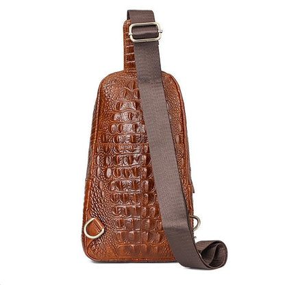 Leather Men Crossbody Bag - Light Brown