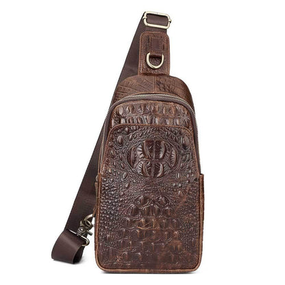 Leather Men Crossbody Bag - Light Brown