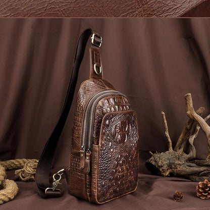 Leather Men Crossbody Bag - Light Brown