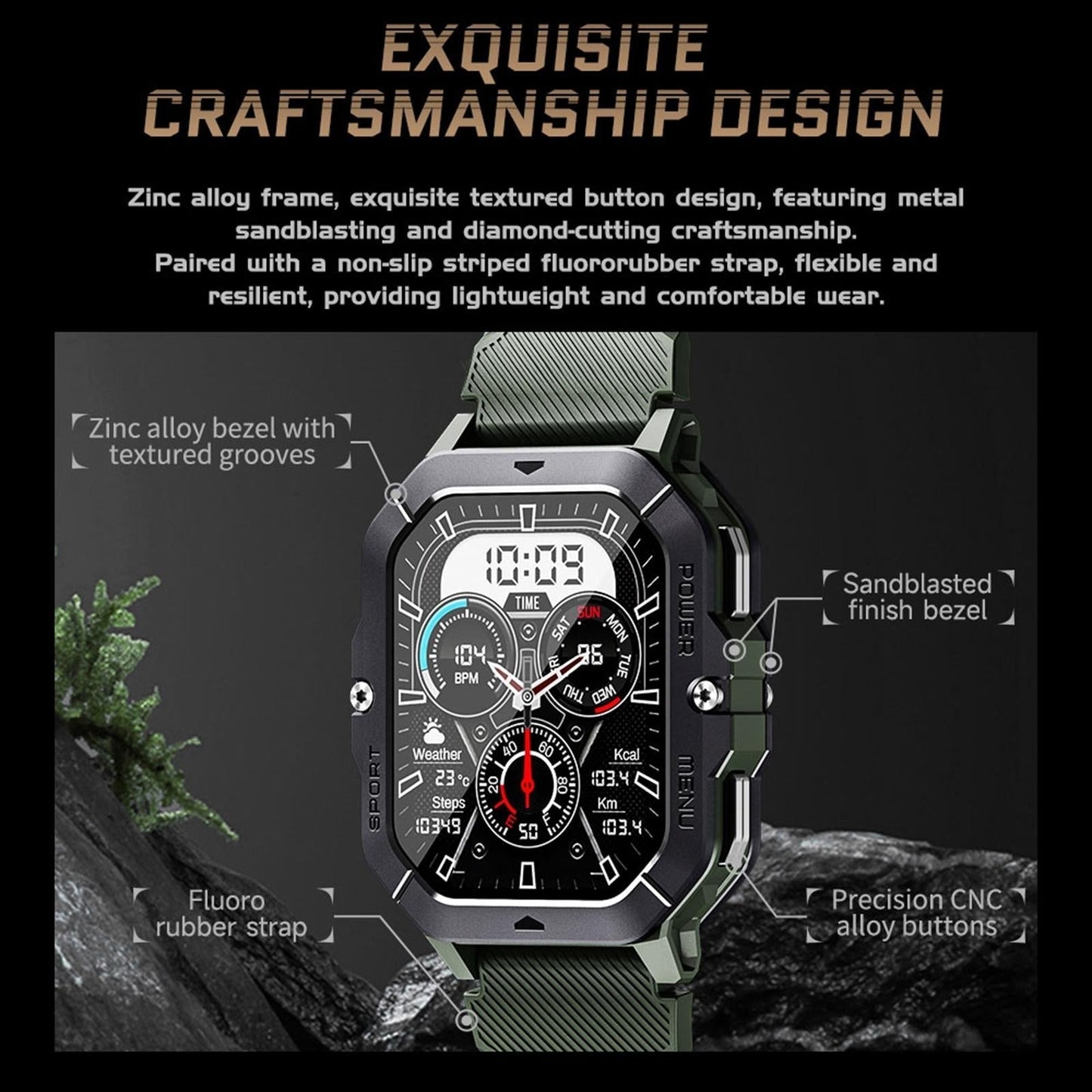 2.02 Inch Sport Smart Watch Support Bluetooth Call / Sleep / Blood Oxygen / Heart Rate / Blood Pressure Health Monitor - Green