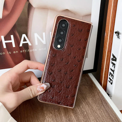 For Samsung Galaxy Z Fold4 5G Ostrich Leather Phone Case - Blue