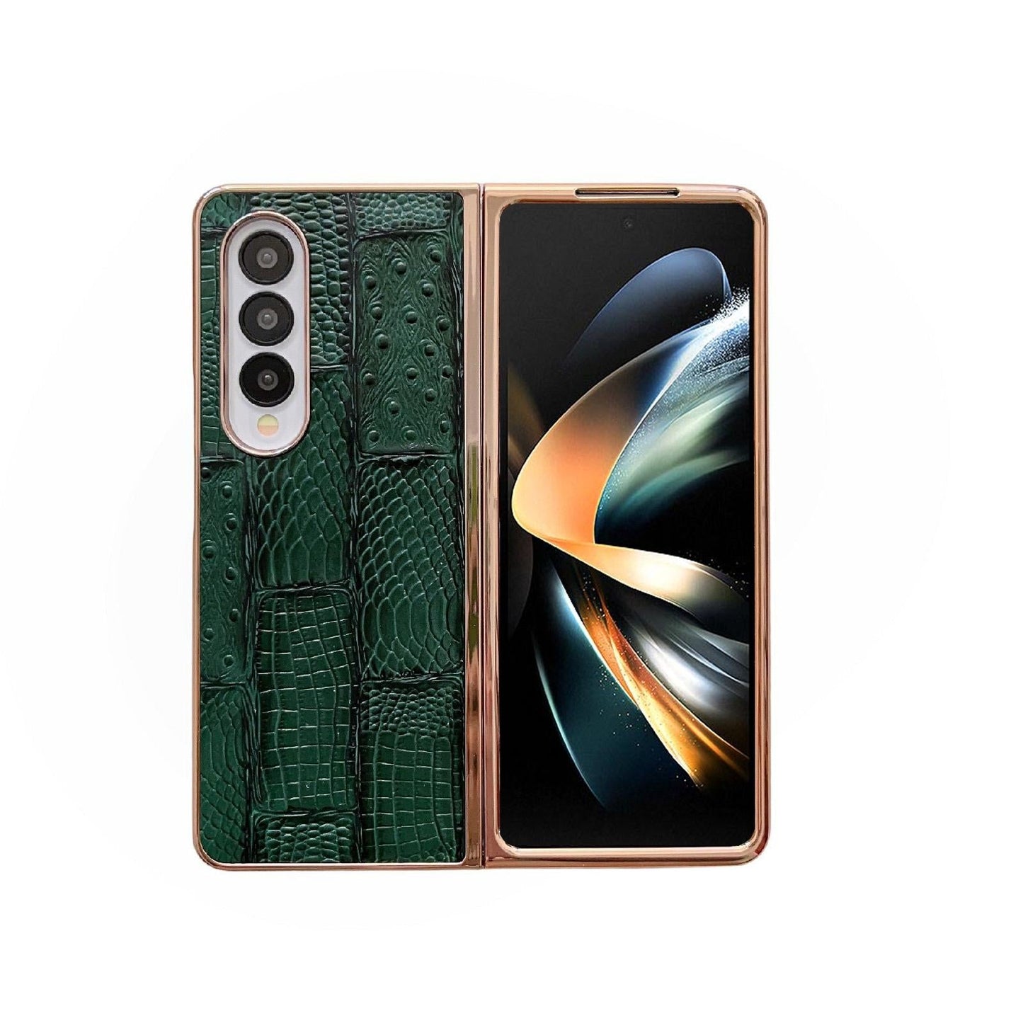For Samsung Galaxy Z Fold4 5G Leather Mahjong Phone Case - Electroplated - Brown