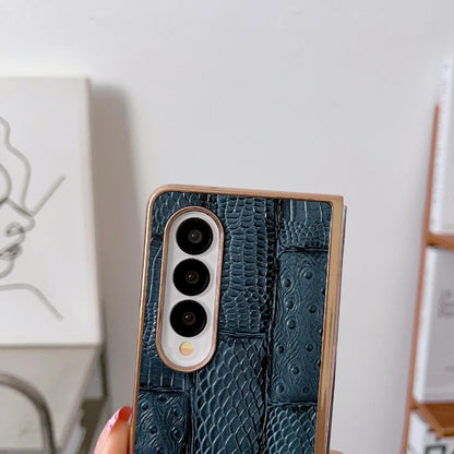 For Samsung Galaxy Z Fold4 5G Leather Mahjong Phone Case - Electroplated - Brown