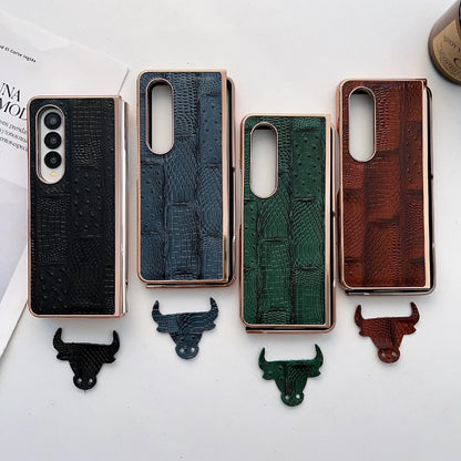 For Samsung Galaxy Z Fold4 5G Leather Mahjong Phone Case - Electroplated - Brown