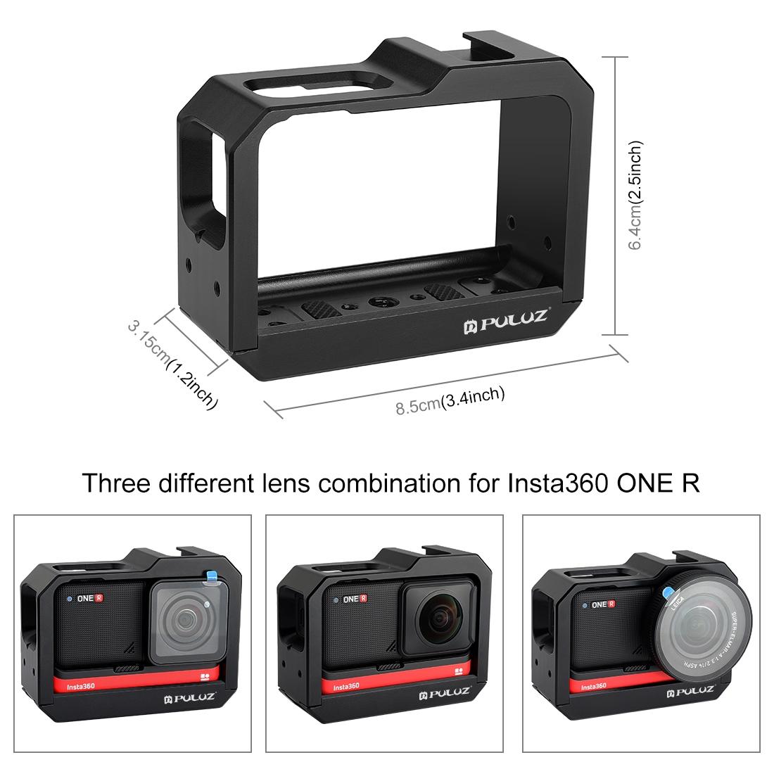 Aluminum Frame Cage for Insta360 one r with Cold Shoe and Tripod Base - Black