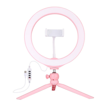10.2 Selfie Beauty Light with Tripod Mount and Usb 3 Modes Dimmable Led Ring for Vlogging and Photography Cold Shoe Ball Head and Phone Clamp - Black