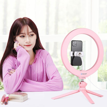 10.2 Selfie Beauty Light with Tripod Mount and Usb 3 Modes Dimmable Led Ring for Vlogging and Photography Cold Shoe Ball Head and Phone Clamp - Black