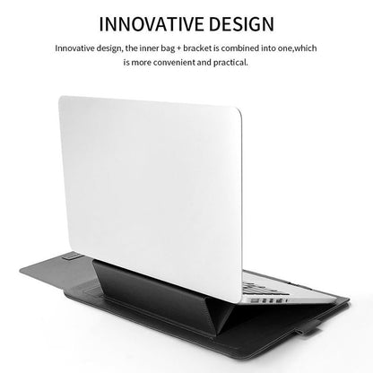 Universal 4-In-1 Laptop Bag Set Waterproof Pu Leather Handle Stand Pen Holder Winders Mouse & Charger Bags - 13 / 14 Inch - Black