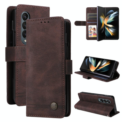 Metal Button Leather Case for Samsung Galaxy z Fold 4 / 5g - Tree Design - Purple