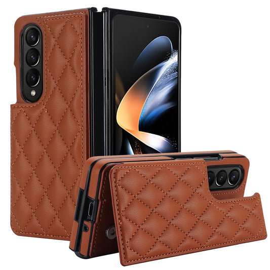 Foldable Full Coverage Double Buckle Pu Phone Case for Samsung Galaxy z Fold 4 - Brown