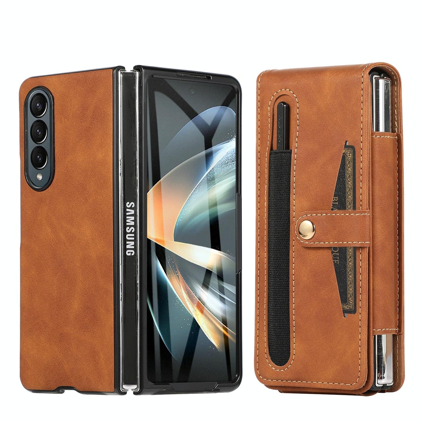 Leather Folding Phone Case for Samsung Galaxy z Fold 4 - Brown