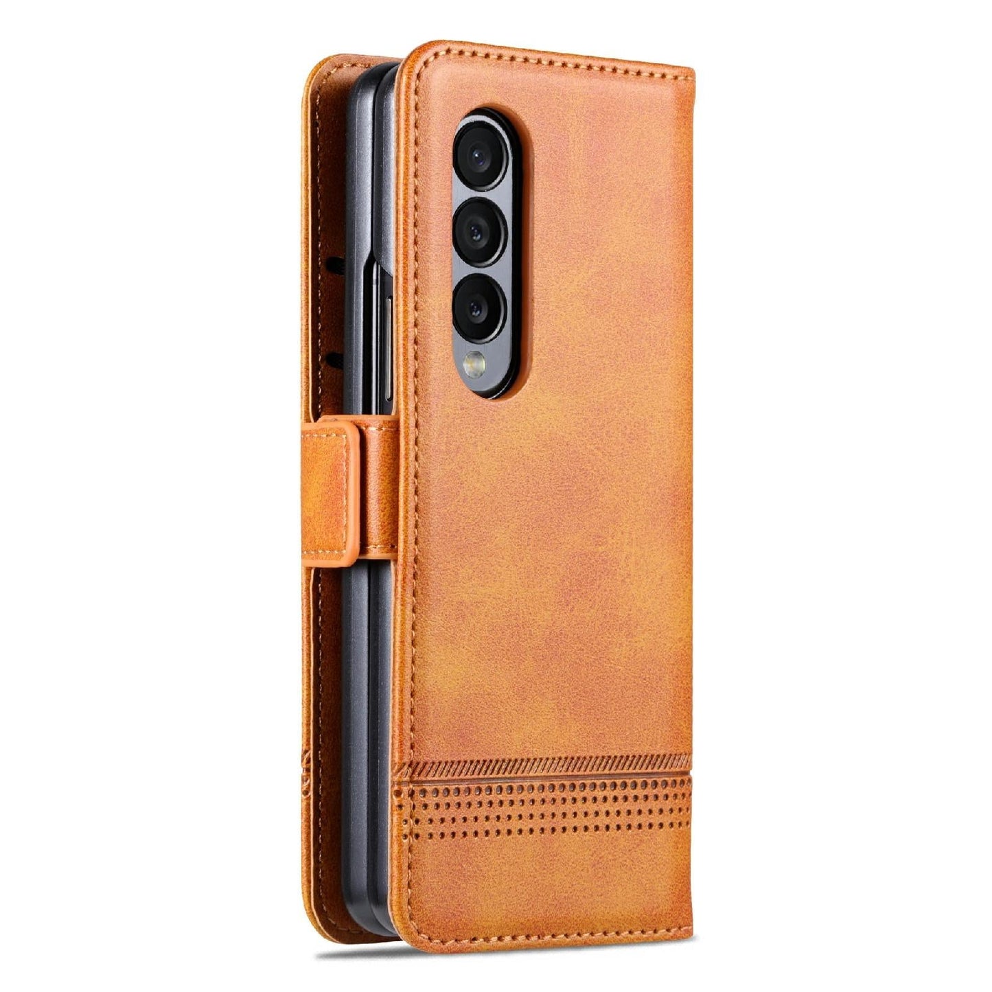 For Samsung Galaxy Z Fold4 5G Leather Magnetic Phone Case - Calf Texture - Black