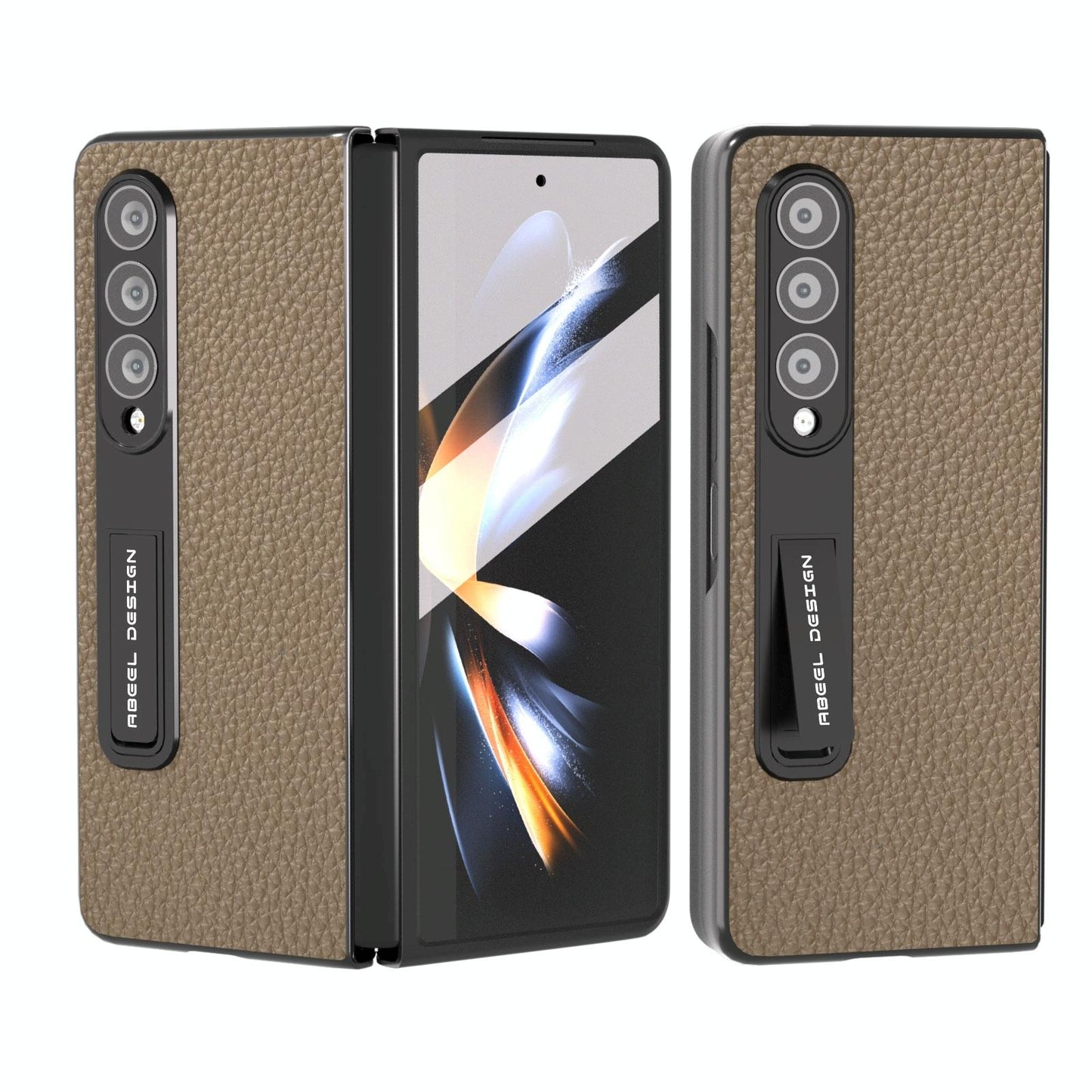 For Samsung Galaxy Z Fold4 5G Leather Phone Case With Holder - Litchi Texture - Blue