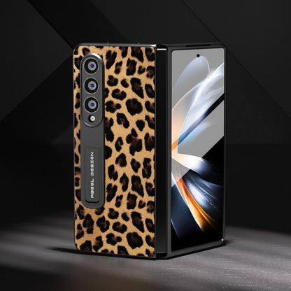 Leopard Print Phone Case with Holder for Samsung Galaxy z Fold 4 / 5g - Red