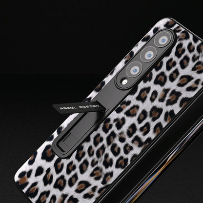 Leopard Print Phone Case with Holder for Samsung Galaxy z Fold 4 / 5g - Red