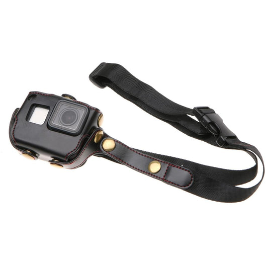 Leather Housing Case with Neck Strap and Buttons for Gopro Hero7 / 6 / 5 - Black - Black