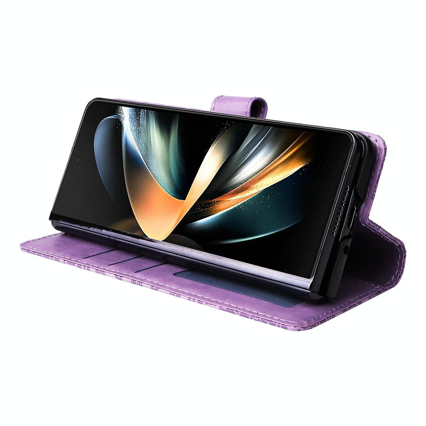 Sunflower Embossed Leather Phone Case for Samsung Galaxy z Fold 4 / 5g - Blue