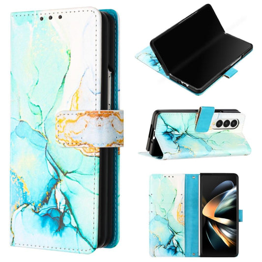 Marble Leather Flip Case for Samsung Galaxy z Fold 4 - Green Ls003