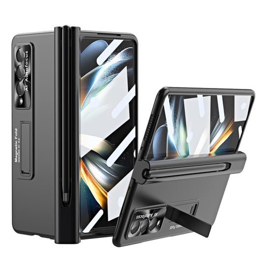 Foldable Phone Case with Pen Slot for Samsung Galaxy z Fold 4 - Electroplated - Black