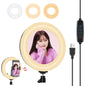 7.9 Usb 3 Modes Dimmable Dual Colour Led Ring Light with Mirror for Vlogging and Photography - Black