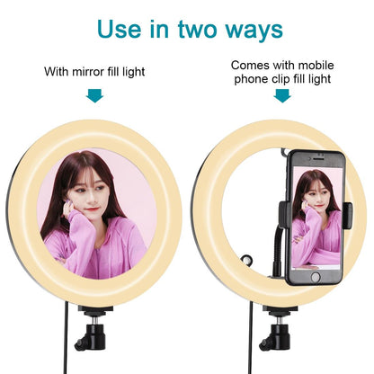 7.9 Usb 3 Modes Dimmable Dual Colour Led Ring Light with Mirror for Vlogging and Photography - Black