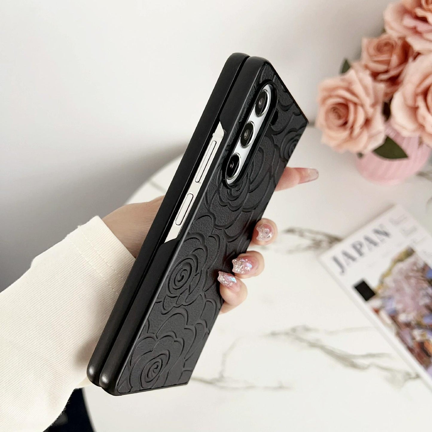 For Samsung Galaxy Z Fold4 5G Floral Print Protective Phone Case - Red