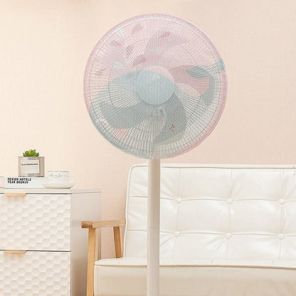 18-inch Cartoon Children's Electric Fan with All-inclusive Mesh Protection Net and Anti-pinch Hand Cover - Blue Whale