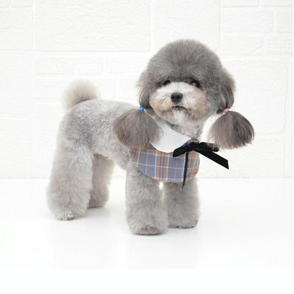 Dog Shawl Small Cloak Pet Bow Ttie Saliva Towel Pet Accessories - Size M - Black White Grid