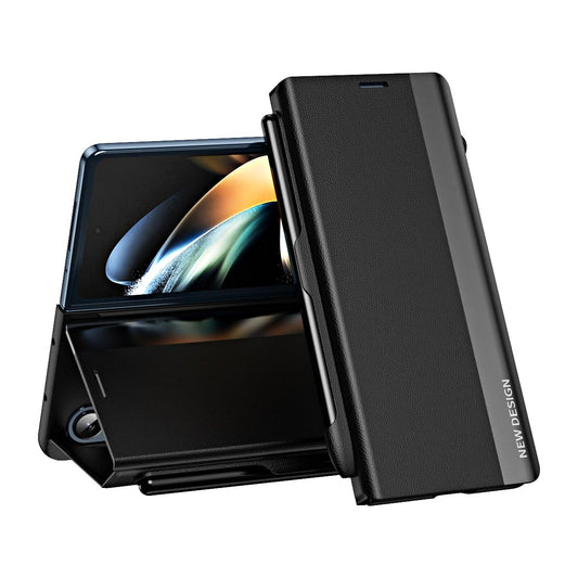 Samsung Galaxy z Fold 4 Leather Phone Case with Pen Slot - Shockproof - Black